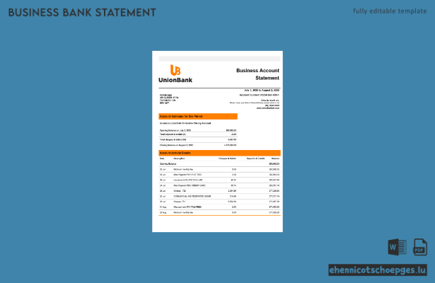 Unionbank-Geschäftsbericht – Beispielansicht im Word- und PDF-Format